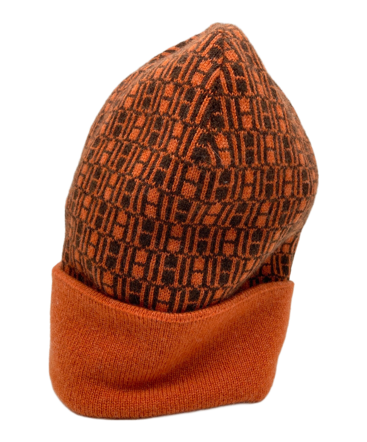 エルメス　Hロゴニット帽　LA 中古・古着通販】HERMES (エルメス) Hロゴ総柄ニット帽 ブラック