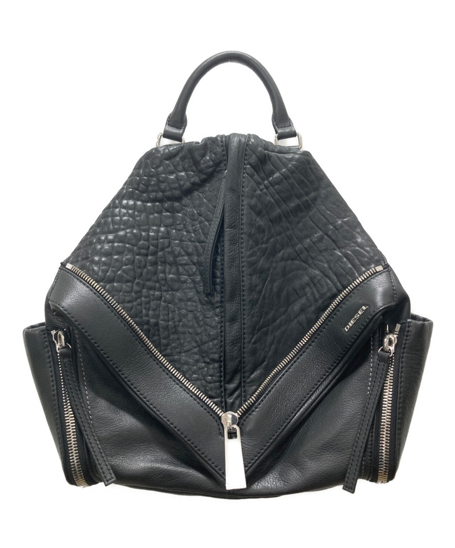 【正規品】DIESEL レザーリュック ブラック RN93243 中古・古着通販】DIESEL (ディーゼル) レザーライダースリュック