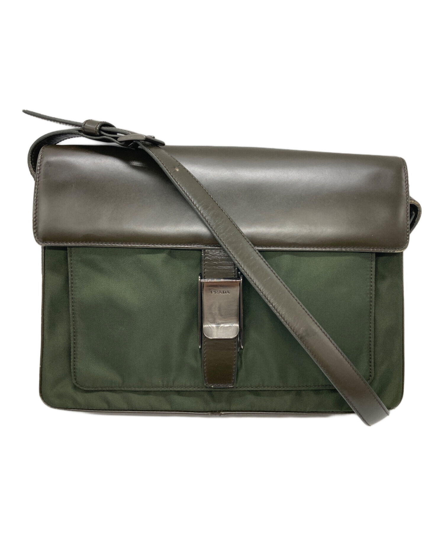 PRADA グリーン ナイロンショルダーバッグ 中古・古着通販】PRADA (プラダ) ナイロン切替ショルダーバッグ