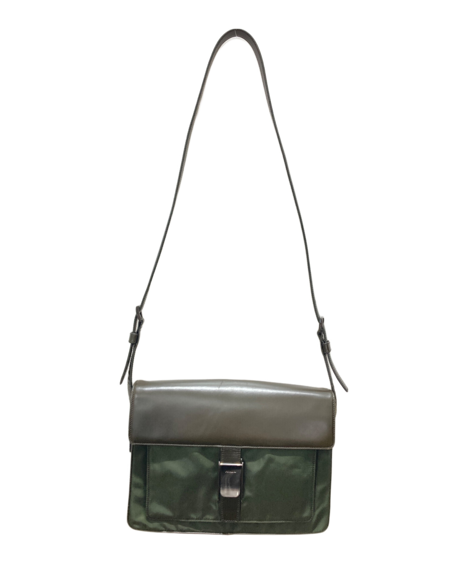 PRADA グリーン ナイロン ビジネスバッグ 中古・古着通販】PRADA (プラダ) ナイロン切替ショルダーバッグ