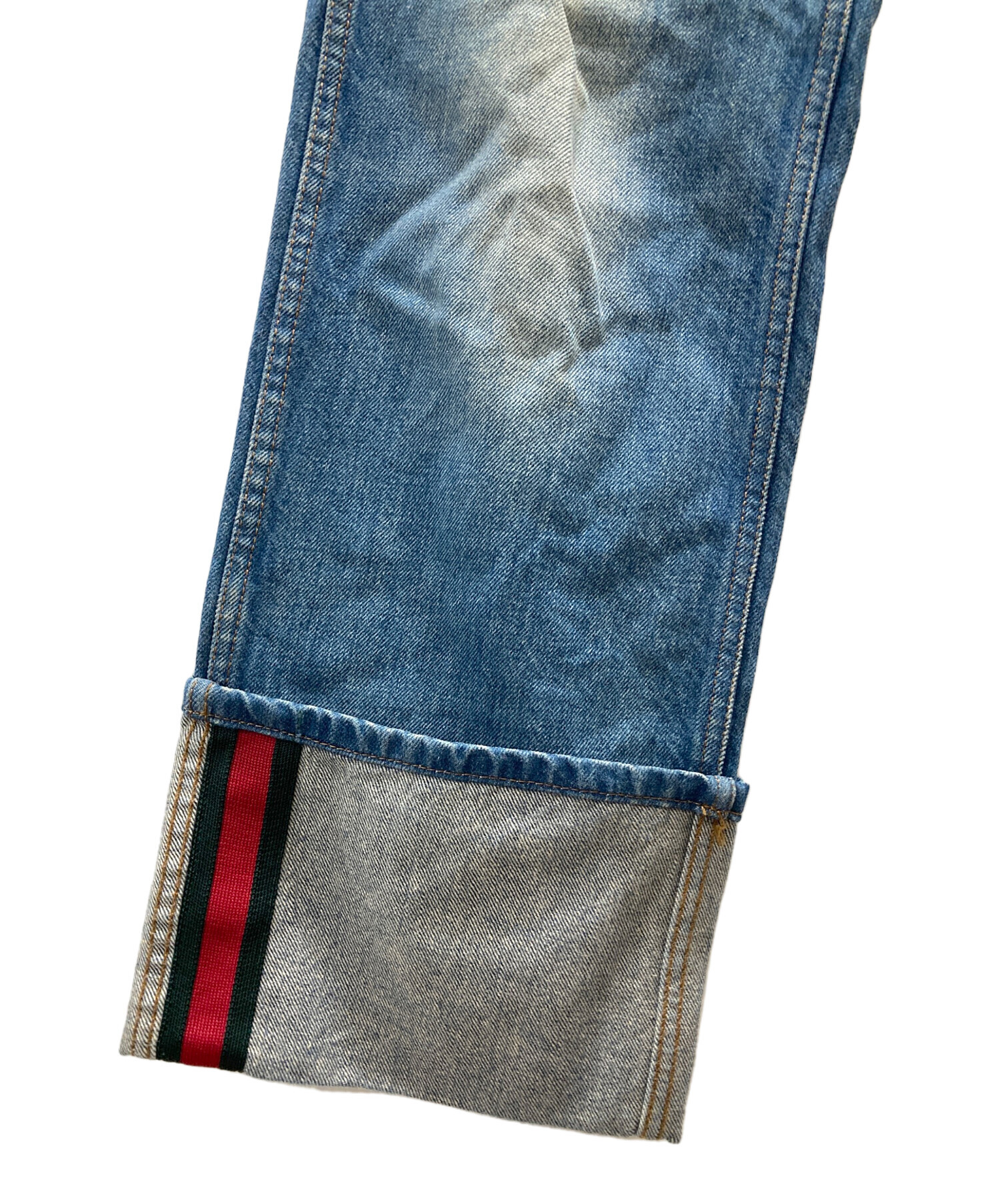 中古・古着通販】GUCCI (グッチ) フラワー刺繍ロールアップデニム