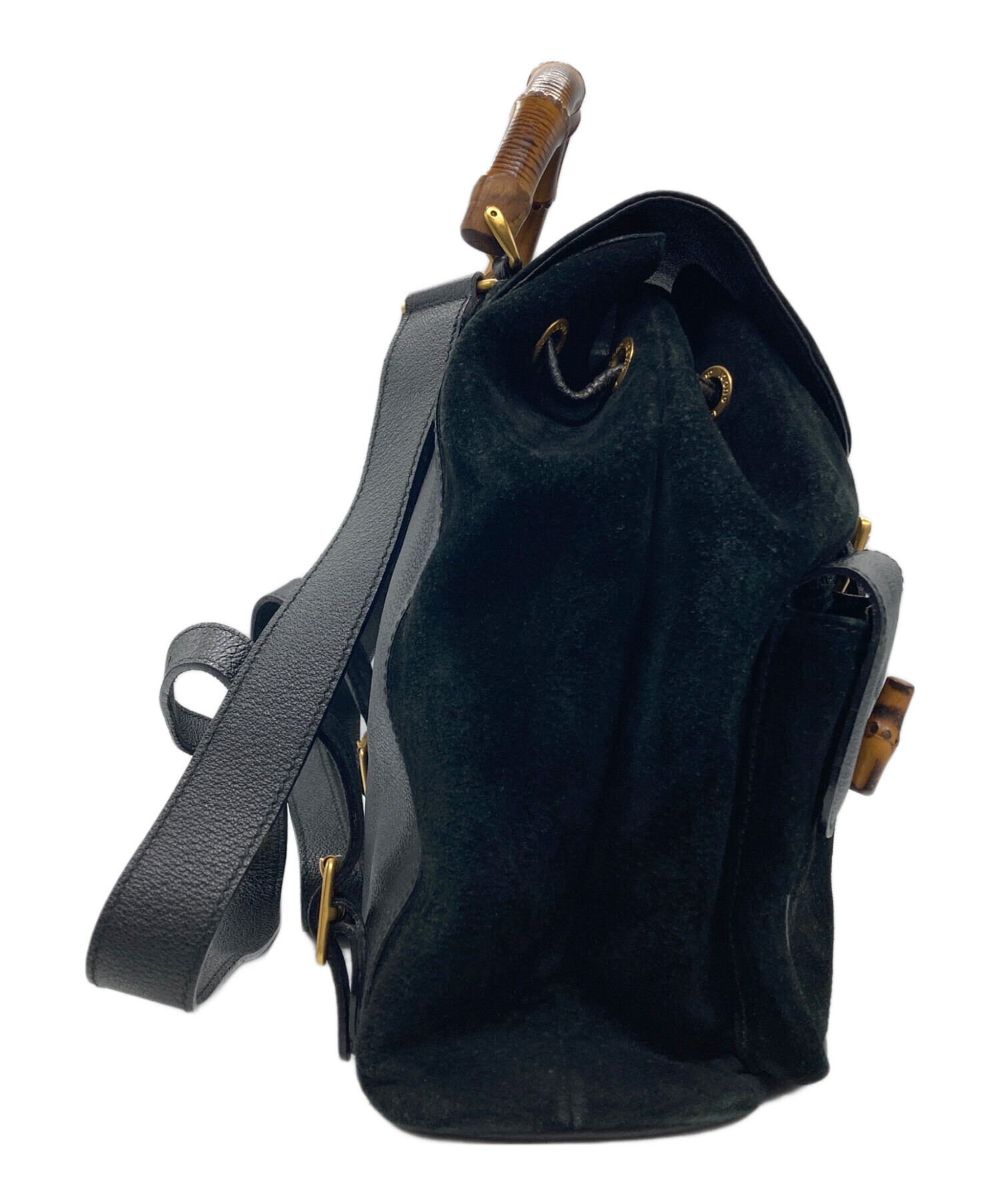 GUCCI グッチ バンブー ミニリュック スウェードレザー ブラック 中古・古着通販】GUCCI (グッチ) バンブー スウェードレザーコンビ