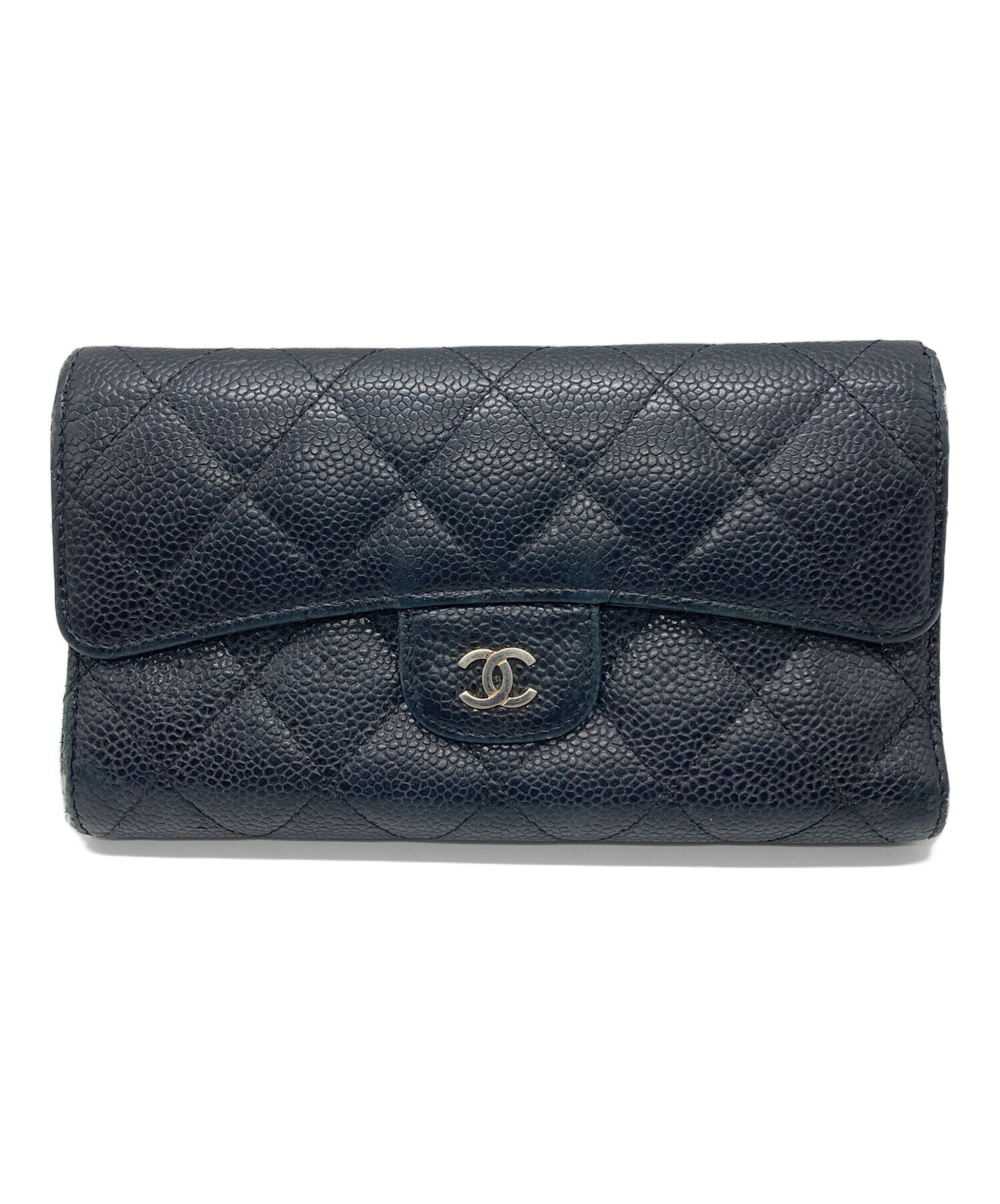 中古・古着通販】CHANEL (シャネル) キャビアスキン 3つ折りフラップ長