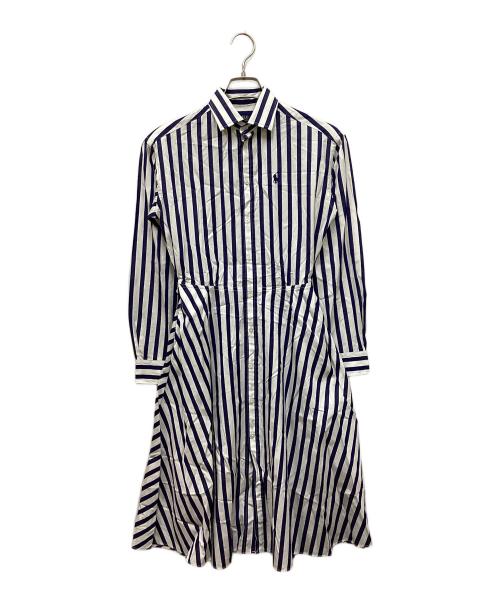 未使用級✳︎ポロラルフローレン現行シャツワンピースポニーストライプ青×白正規品 ポロ ラルフローレン POLO RALPH LAUREN シャツワンピース ひざ