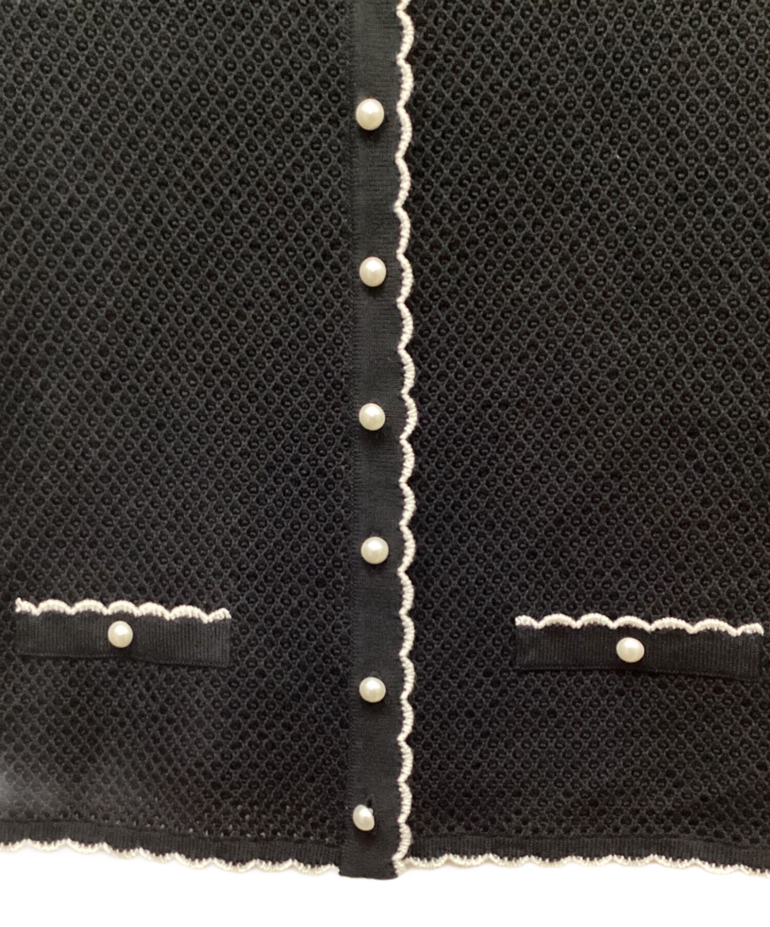 中古・古着通販】Rene (ルネ) スカラップ半袖ニットカーデ ブラック