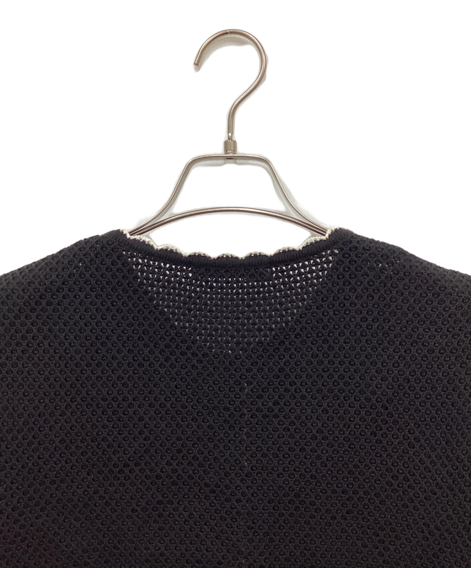中古・古着通販】Rene (ルネ) スカラップ半袖ニットカーデ ブラック