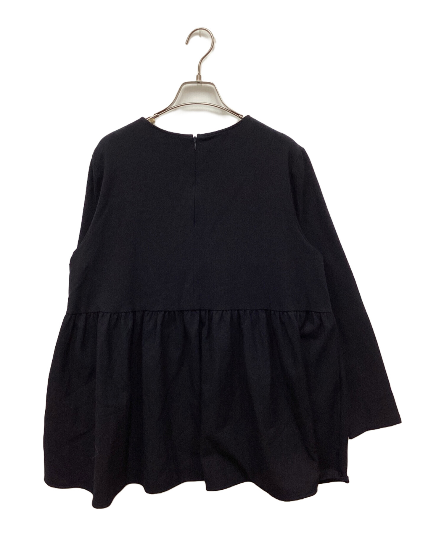 中古・古着通販】YORI (ヨリ) 起毛フリルブラウス ネイビー