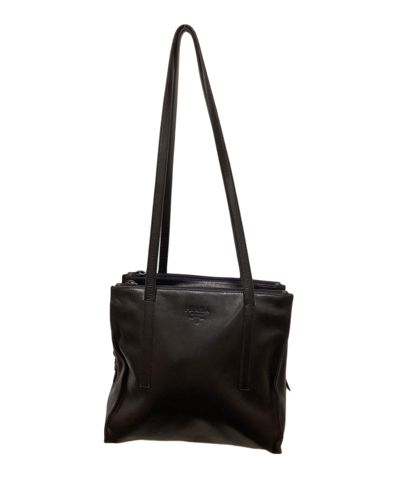 中古・古着通販】PRADA (プラダ) スクエアレザートートバッグ ブラック 