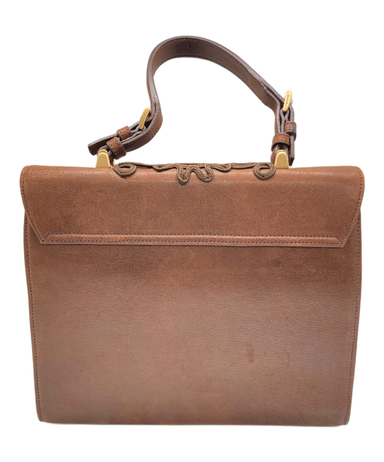 PRADA ブラウンレザー ハンドバッグ ヴィンテージ 中古・古着通販】PRADA (プラダ) ターンロックレザーハンドバッグ