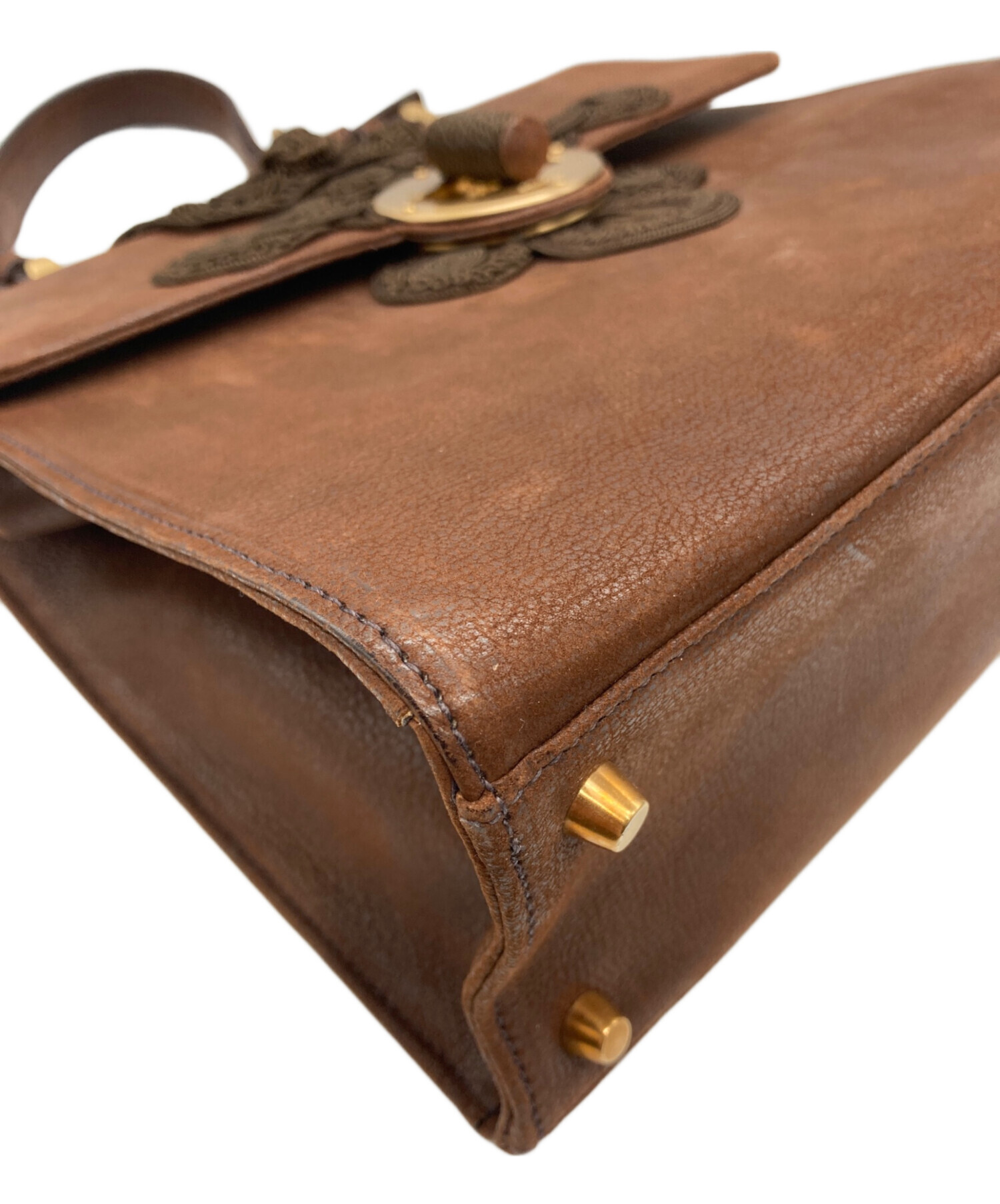 中古　PRADA ブラウンレザー ハンドバッグ PRADA(プラダ) ハンドバッグ - ブラウン ミニボストン レザー - メルカリ