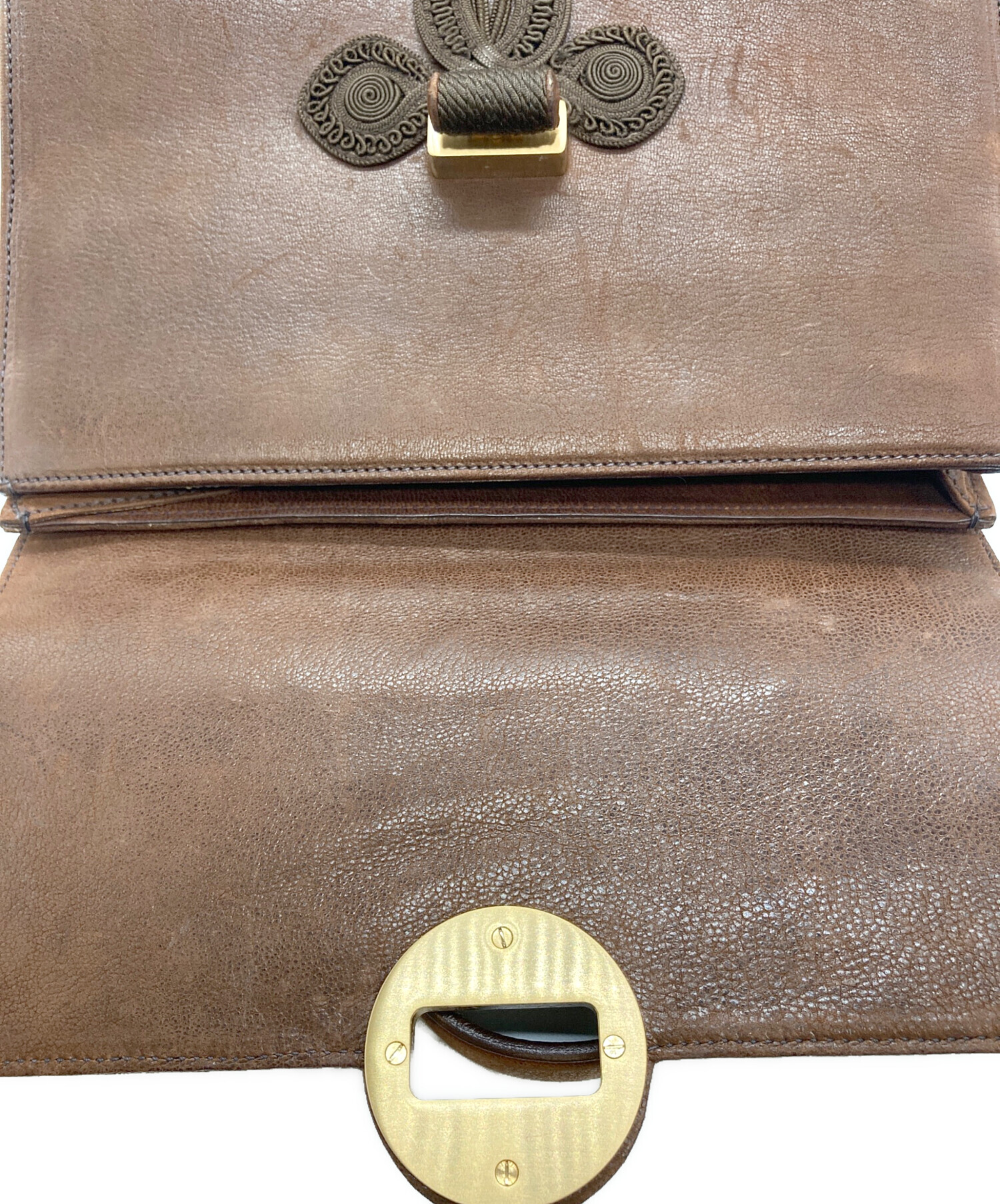 PRADA HANDOBAG 三角プレート レザー A4可ブラウン 1円【輝く高級感】PRADA プラダ ハンドバッグ クロコダイル レザー