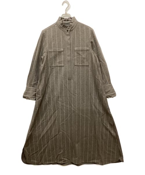 美品✨ebure エブール　ウール　シャツ　ワンピース ギャザー　グレー 中古・古着通販】EBURE (エブール) ブラウスワンピース グレー サイズ