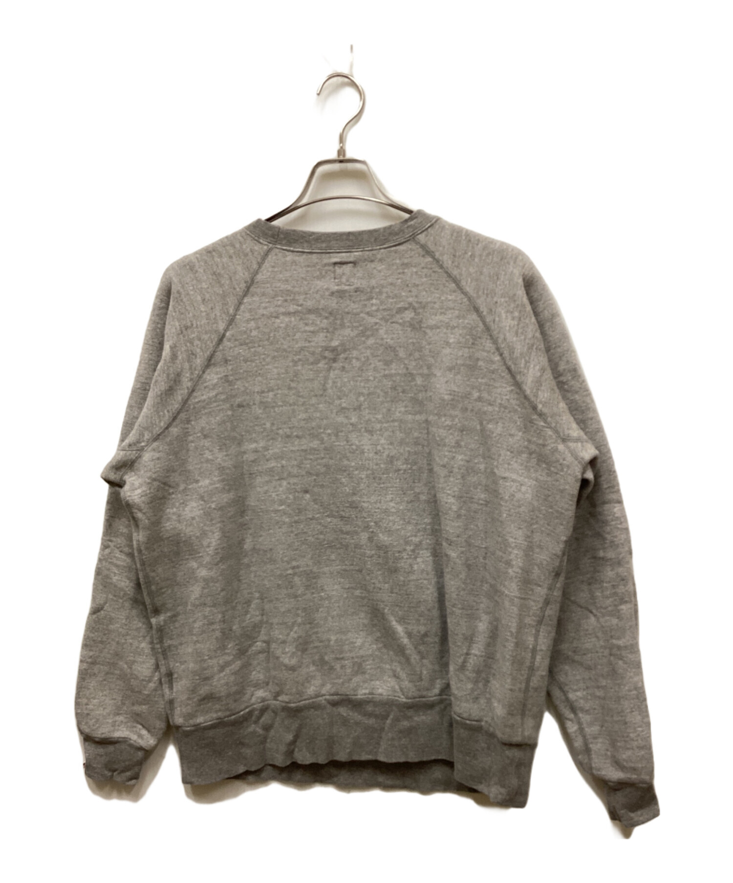 【アディダス ビッグロゴ刺繍 長袖スウェット】ラグラン袖 XL グレー 古着 カレッジプリント ラグラン七分袖Tシャツ メンズ XL 大きいサイズ Iowa