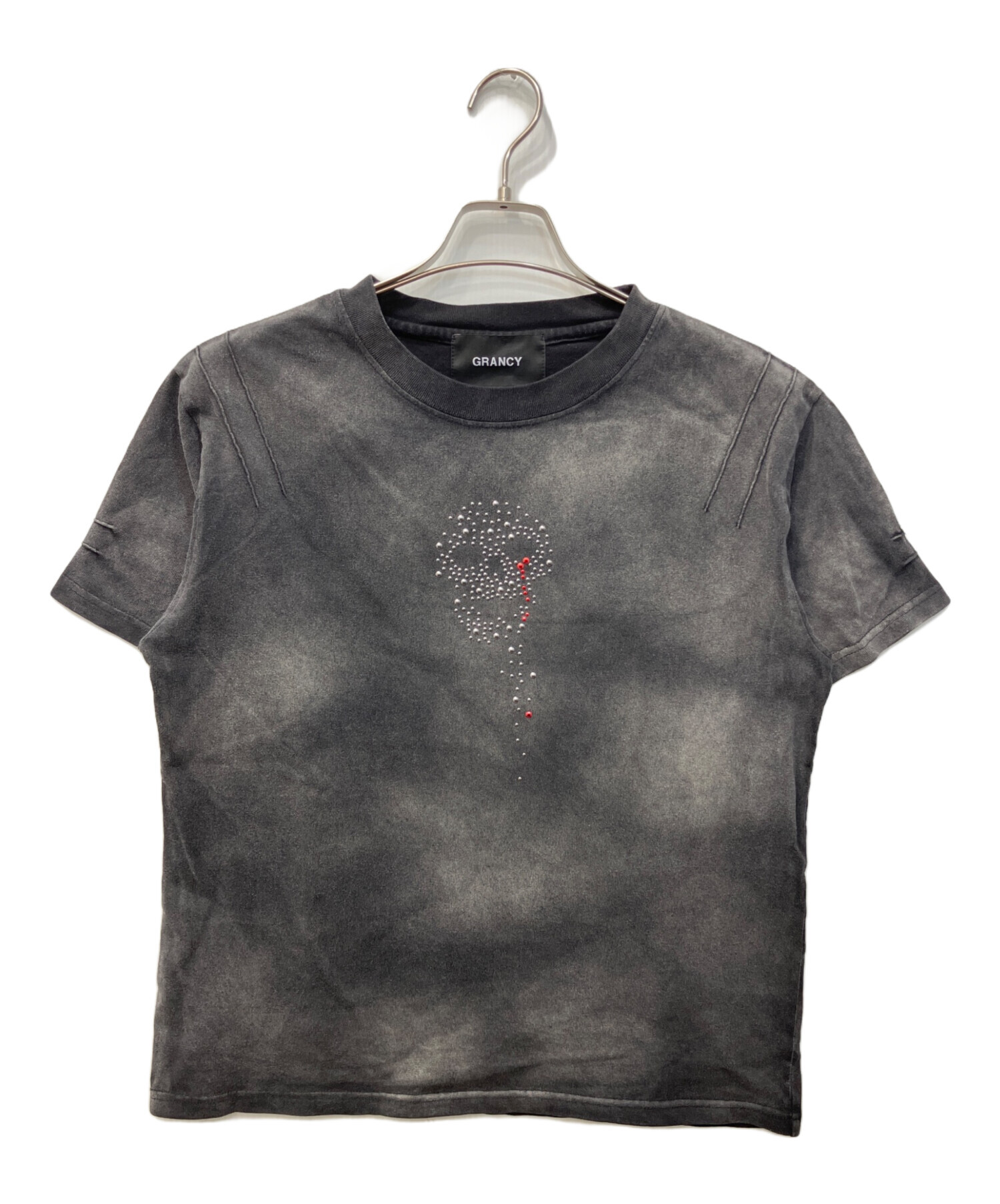 安い オフライン販売 GRANCY スカルラインストーン装飾 Tシャツ