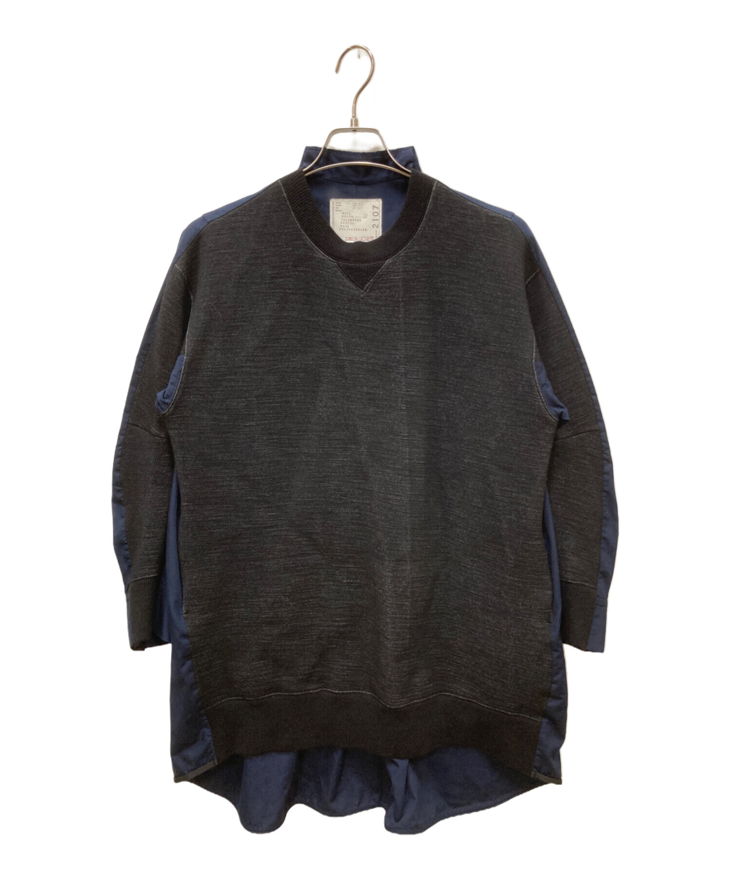 sacai サカイ Tシャツ・カットソー 2(M位) 紺xカーキ 【古着】【中古】 中古・古着通販】sacai (サカイ) 半袖ナイロン切替カットソー ブラック