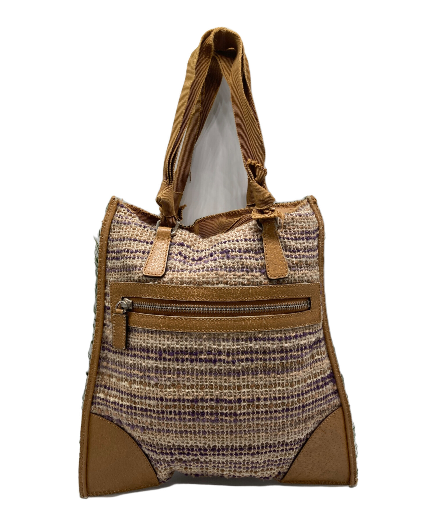 中古・古着通販】PRADA (プラダ) ツイードハンドバッグ ブラウン