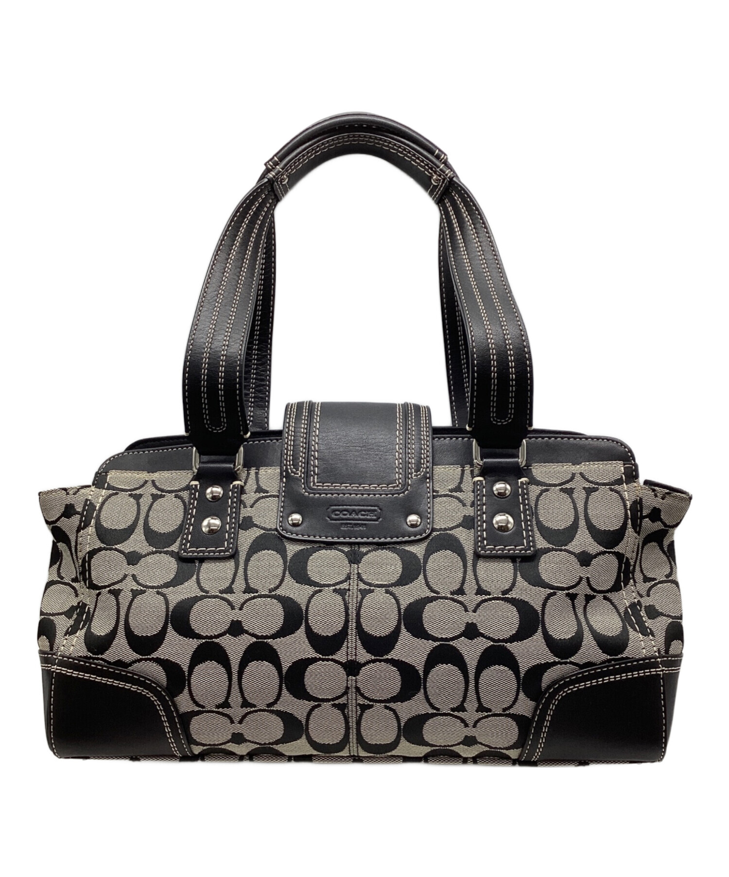 【美品】コーチ F12317 シグネチャー ハンドバッグ レザー キャンバス 中古・古着通販】COACH (コーチ) シグネチャーキャンバスハンドバッグ