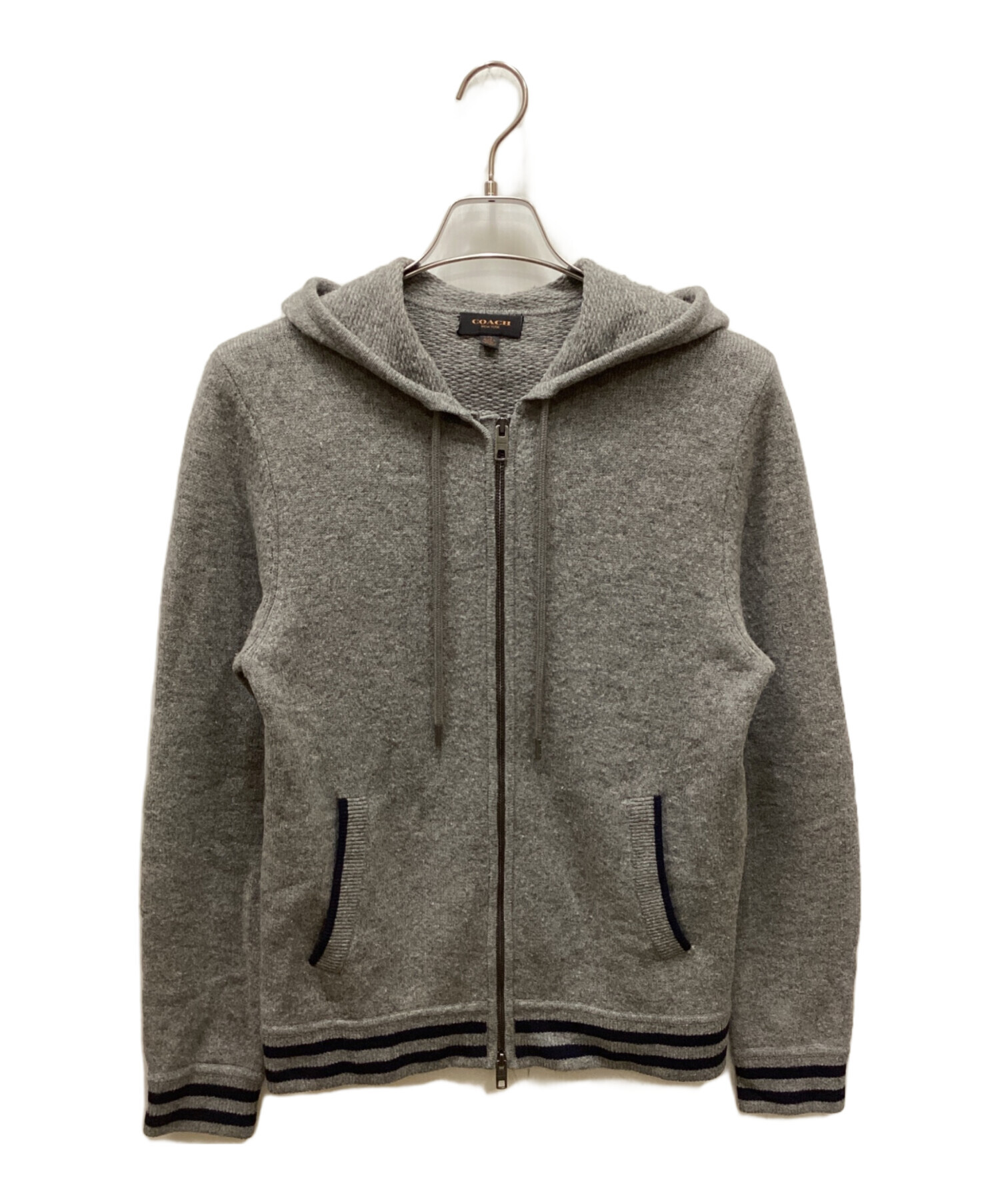 COACH ラムレザー トレーナー フード パーカー ダブルジップ サイドジップ 中古・古着通販】COACH (コーチ) ラムレザーエルボーパッチニット