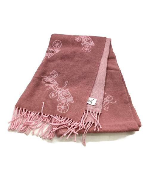 【新品タグ付】COACHロゴデザイン　ピンクマフラーカシミヤ混　 箱手提げ袋付き 新品タグ付】COACHロゴデザイン ピンクマフラーカシミヤ混 箱手提げ袋