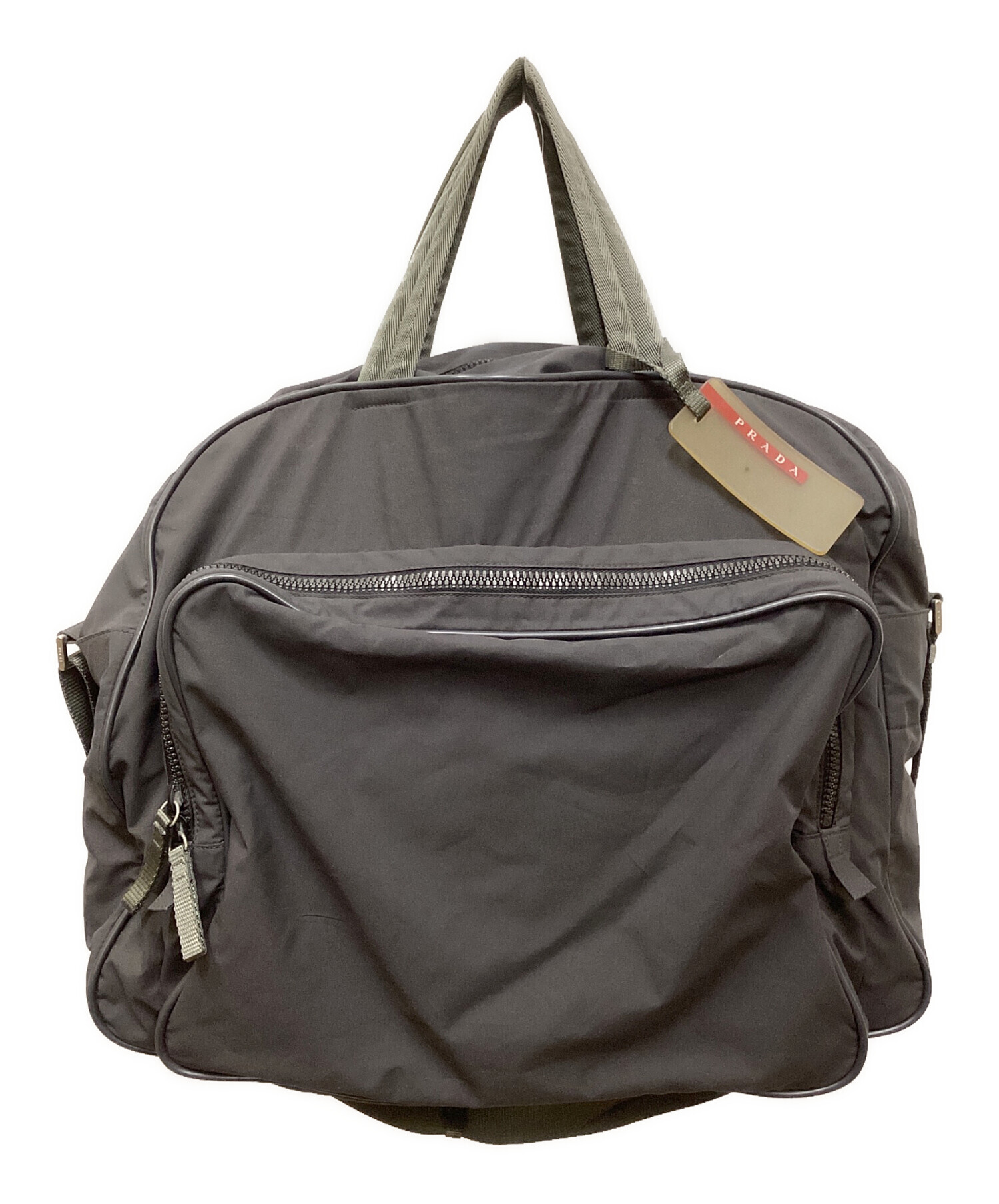 焼く PRADA スポーツ　ボストンバッグ　ナイロン　大容量　カーキ　グレー 焼く PRADA スポーツ ボストンバッグ ナイロン 大容量 カーキ グレー