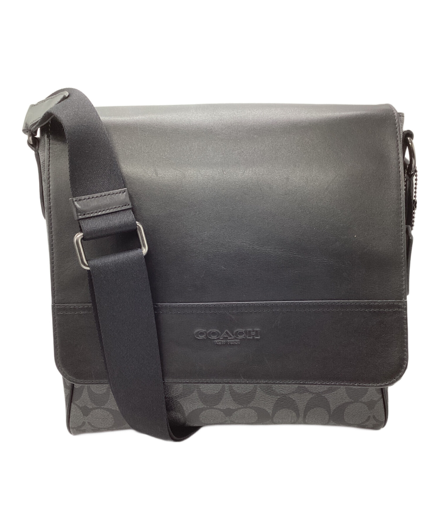 COACH シグネチャー ショルダーバッグ ブラック グレー ヴィンテージコーチ 中古・古着通販】COACH (コーチ) シグネチャーショルダーバッグ