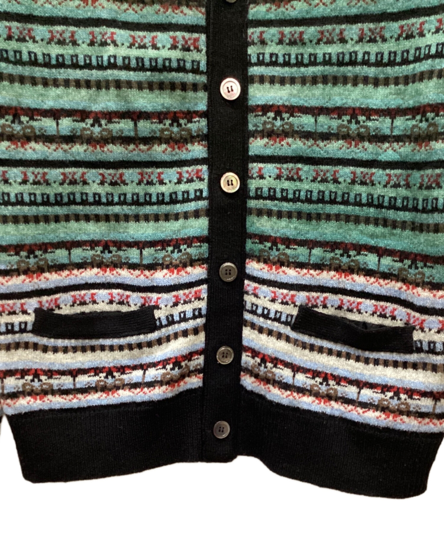 sacai ノルディック柄 カーディガン 中古・古着通販】sacai (サカイ) ノルディック柄カーディガン グリーン