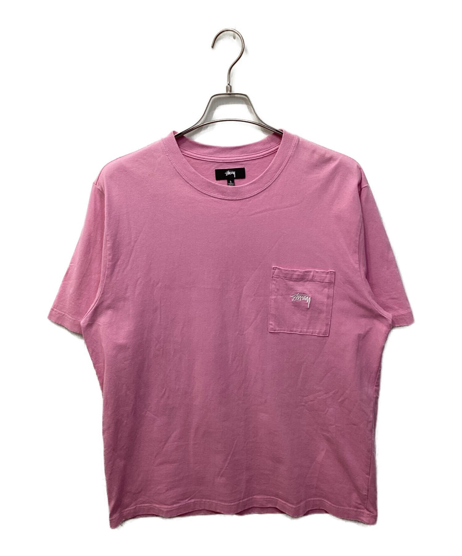 ステューシー ピンク Tシャツ Lサイズ 中古・古着通販】stussy (ステューシー) 刺繍ロゴポケットTシャツ