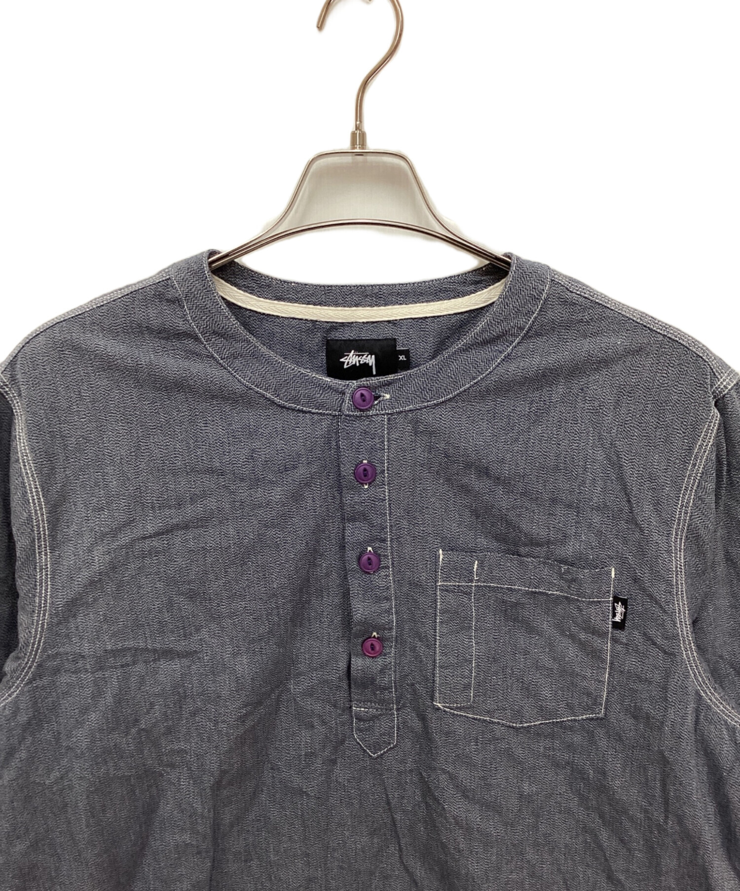 中古・古着通販】stussy (ステューシー) ヘンリーネックシャンブレー