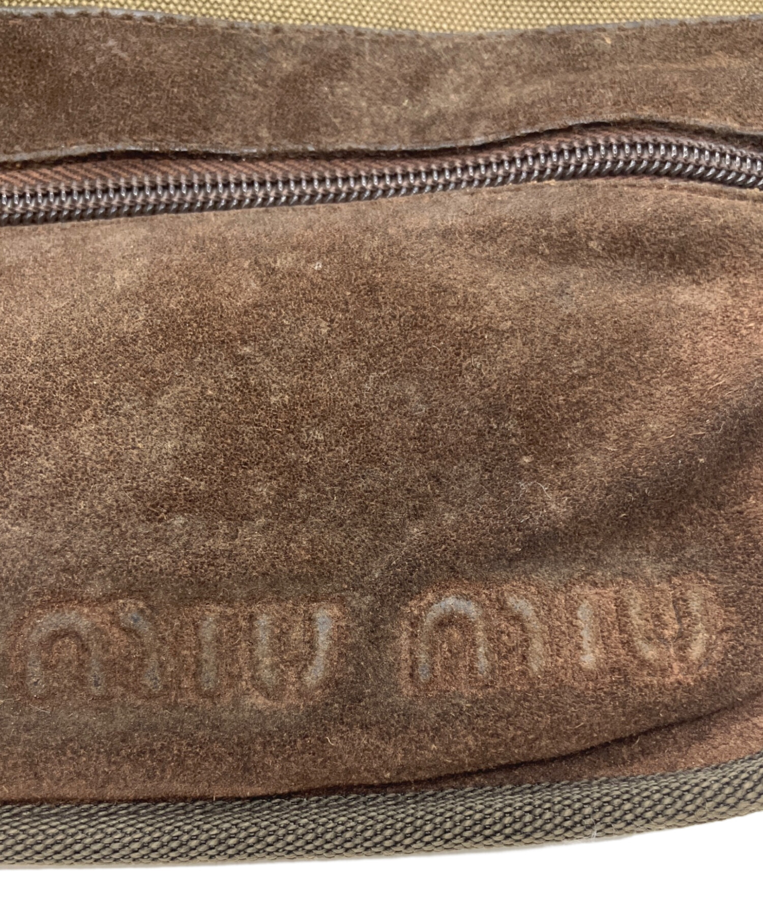 miu miu スエードウエストポーチ ボディバック　ブラウン/オリーブ 中古・古着通販】MIU MIU (ミュウミュウ) レザー切替ウエストバッグ