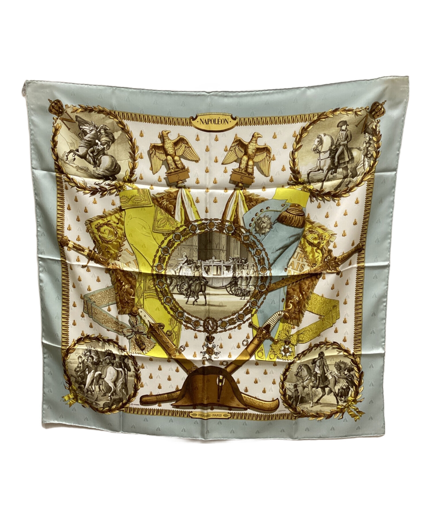 中古・古着通販】HERMES (エルメス) シルクスカーフ イエロー×スカイ