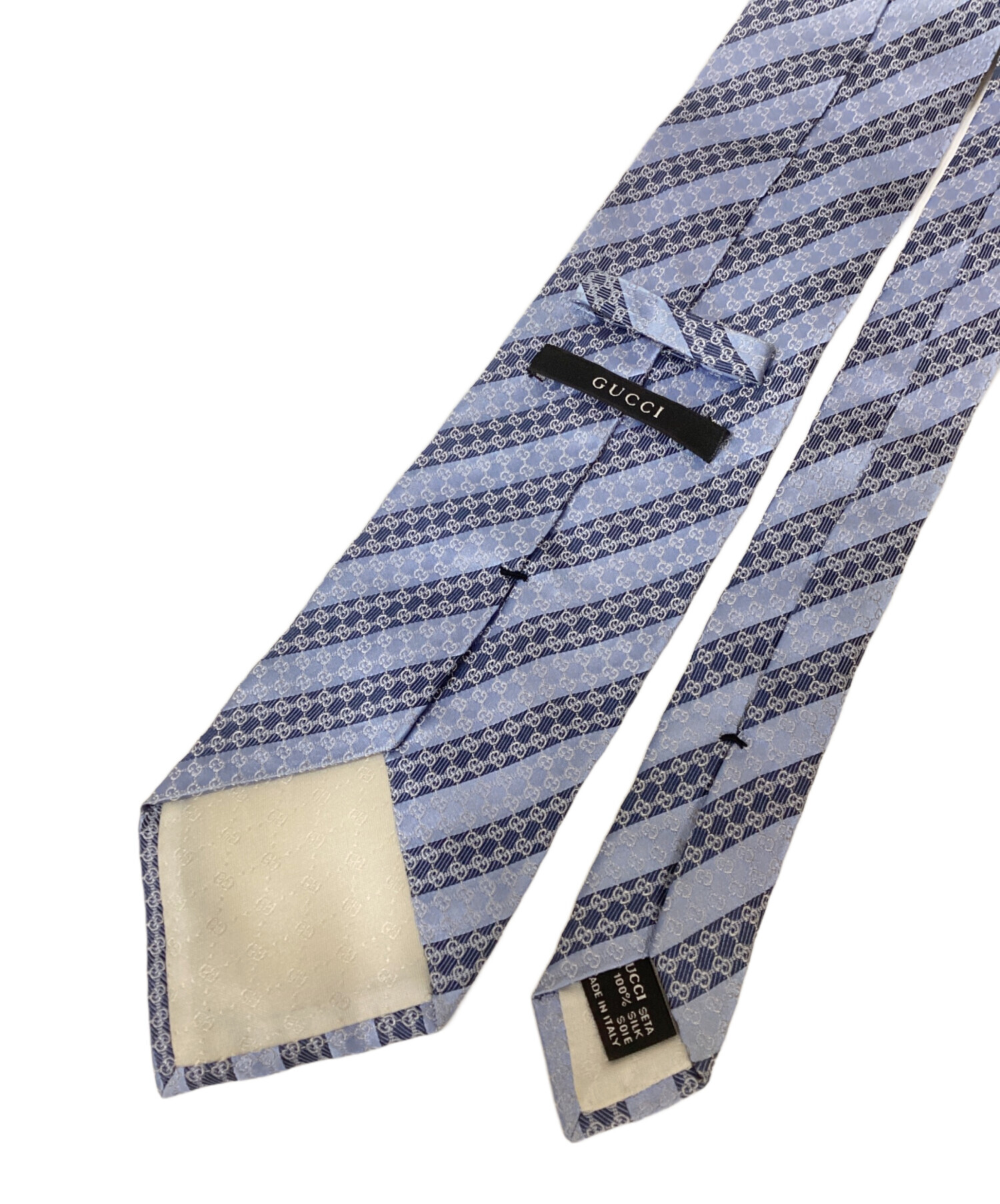 GUCCI グッチ ネクタイ - 紺x白系x水色(総柄) 【古着】【中古】 中古・古着通販】GUCCI (グッチ) GGストライプシルクネクタイ スカイ