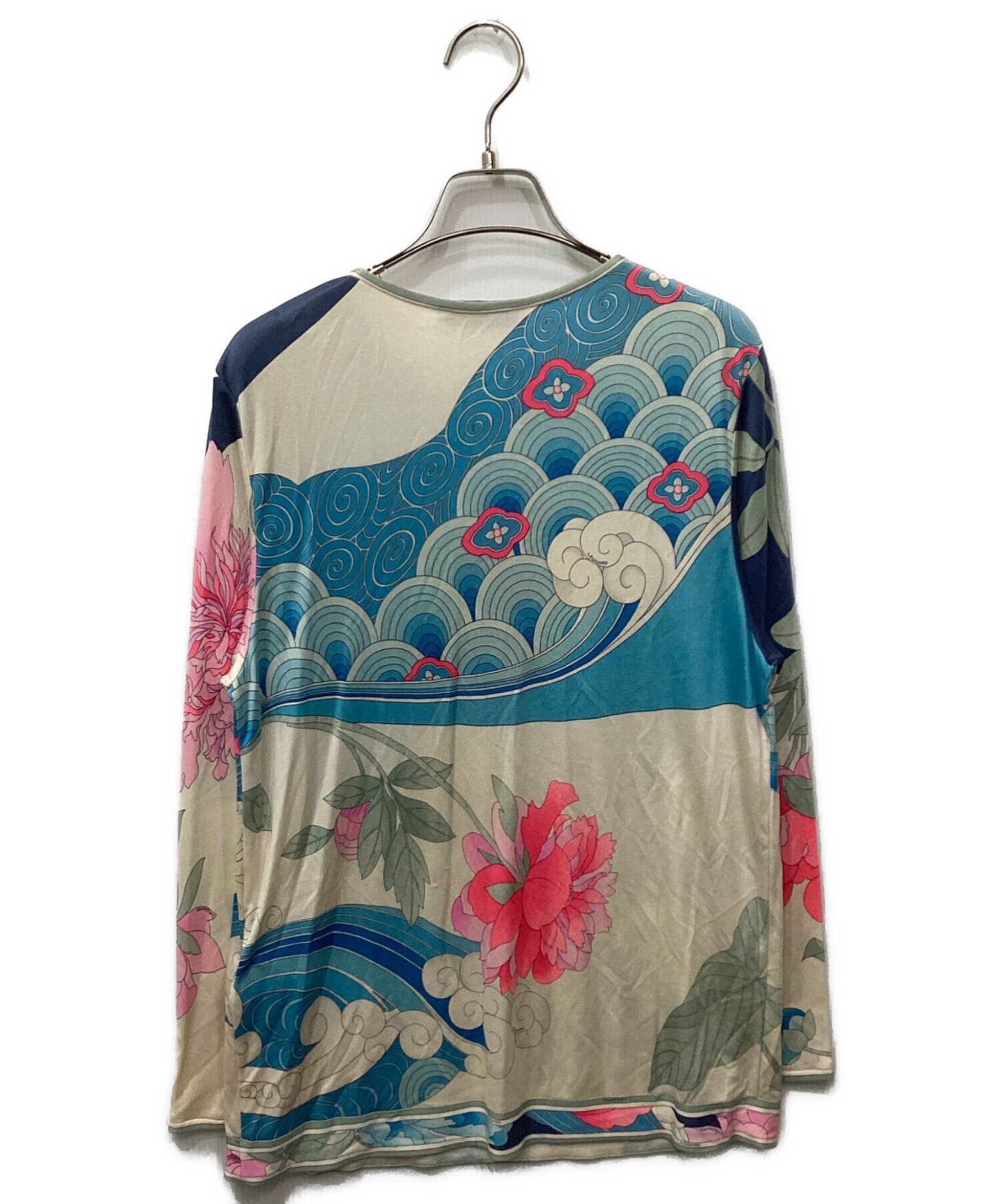 美品 LEONARD FASHION レオナールファッション フラワープリント 半袖 ブラウス カットソー サイズ40 ネイビー レディース 古着 中古 USED 中古・古着通販】LEONARD (レオナール) 半袖ブラウス ネイビー サイズ