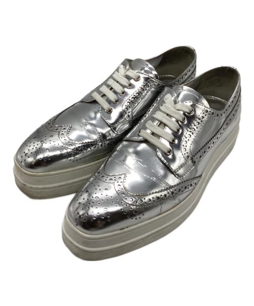 ★プラダ　サイズ37  used★ 中古・古着通販】PRADA (プラダ) ウイングチップスニーカー シルバー