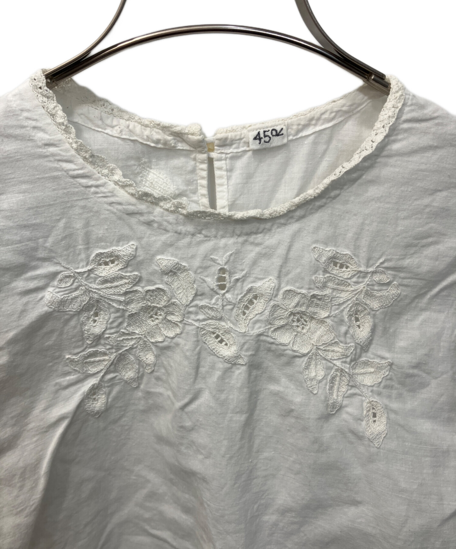 45R フォーティファイブアール 胸元刺繍 コットンプルオーバーブラウス 0/生成りキナリ シャツ チュニック【2400013214322】 45R（フォーティファイブアール）| インドカディオックスの歳時記