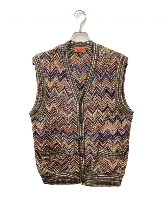 即決】MISSONI ミッソーニ メンズ ベスト ジレ 柄 ショールカラー 黒