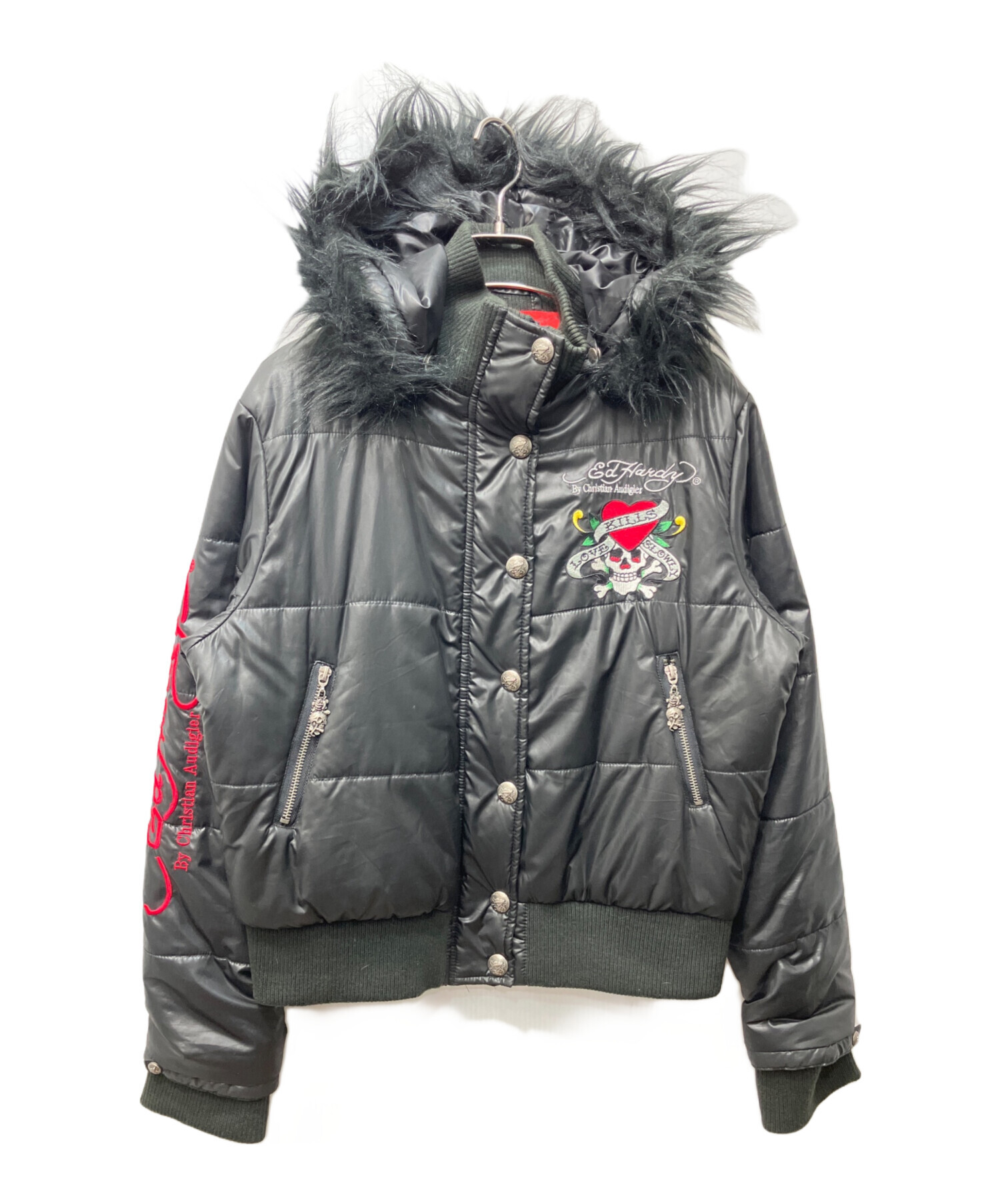Ed Hardy ファーダウン 中古・古着通販】ED HARDY (エド ハーディー) 刺繍ファー付中綿
