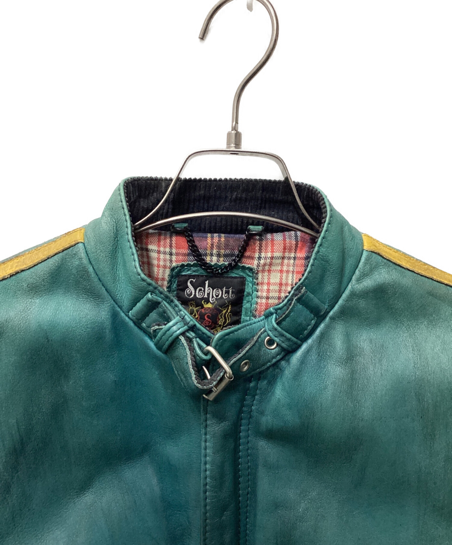 M✨ クラシックレーサー　ショット　シングルライダースジャケット　牛革　グリーン 中古・古着通販】Schott (ショット) クラシックレーサーシングル