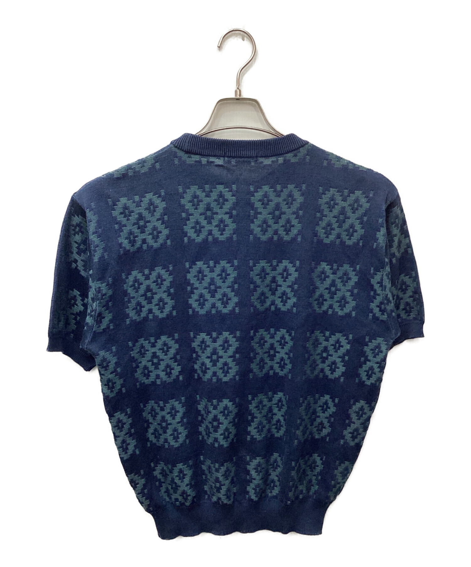 美品　イヴ・サンローラン　半袖ニット　ニットTシャツ　ネイビー　M 中古・古着通販】Yves Saint Laurent (イヴサンローラン) ジャガード