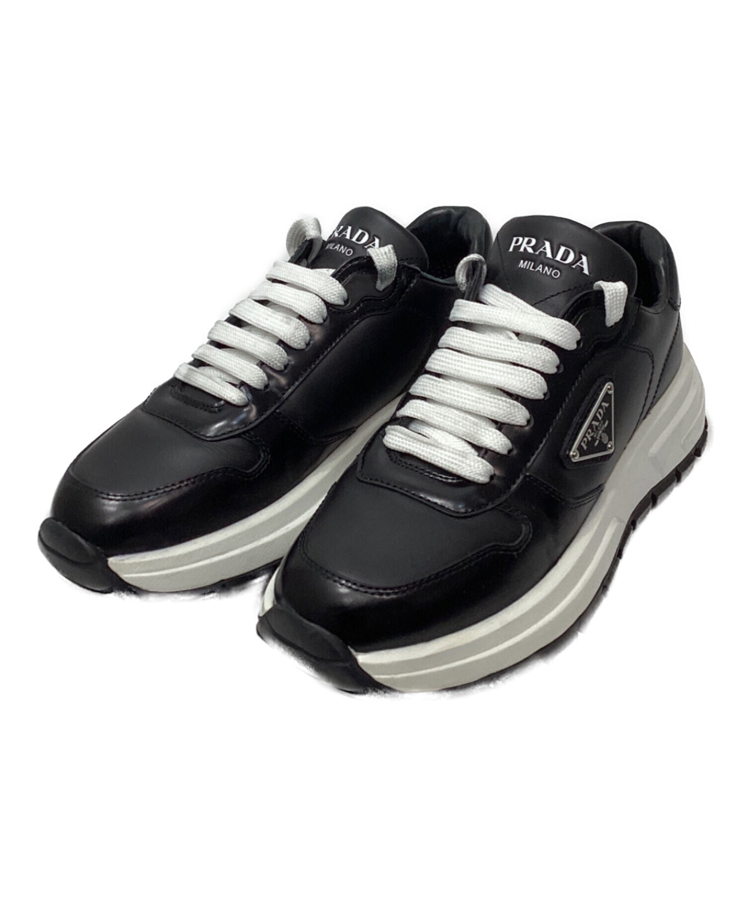 中古・古着通販】PRADA (プラダ) Prax 01 レザー スニーカー ブラック