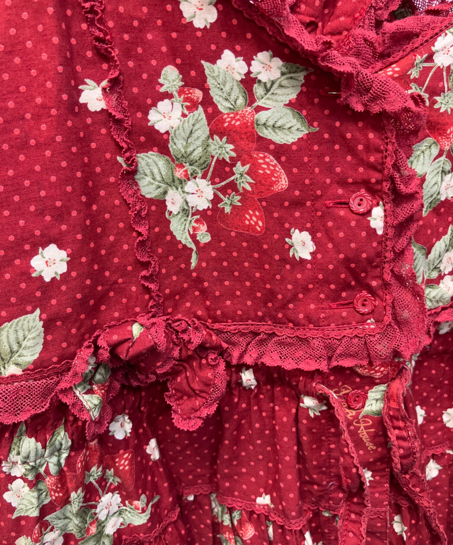 ピンクハウス イチゴとチェリー、チェックのパッチワークジャンパースカート 中古・古着通販】PINK HOUSE (ピンクハウス) サンプル品ボタンフロント