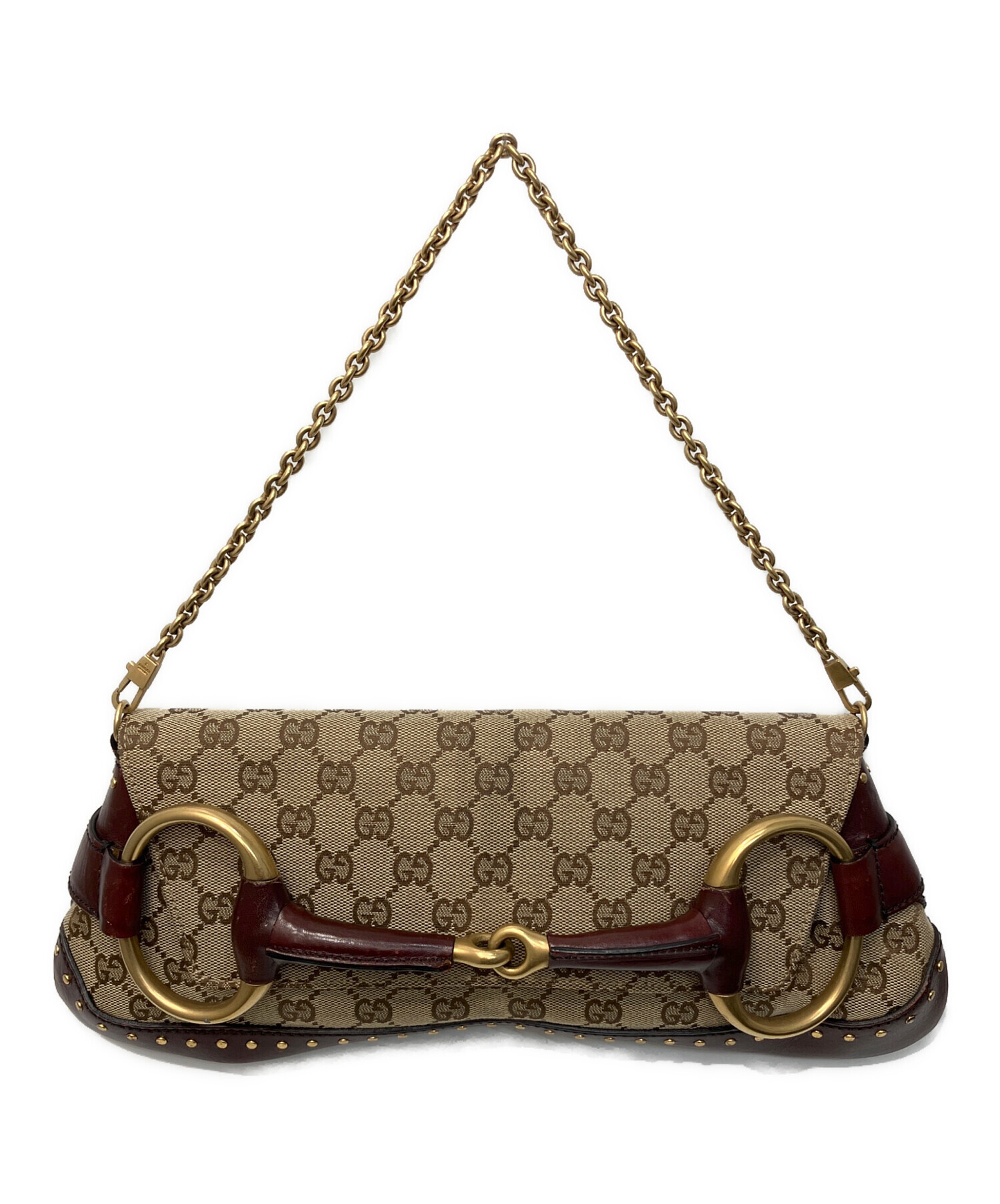 GUCCI GGキャンバス ホースビット チェーン ショルダーバッグ ベージュ 中古・古着通販】GUCCI (グッチ) ホースビットチェーンショルダー
