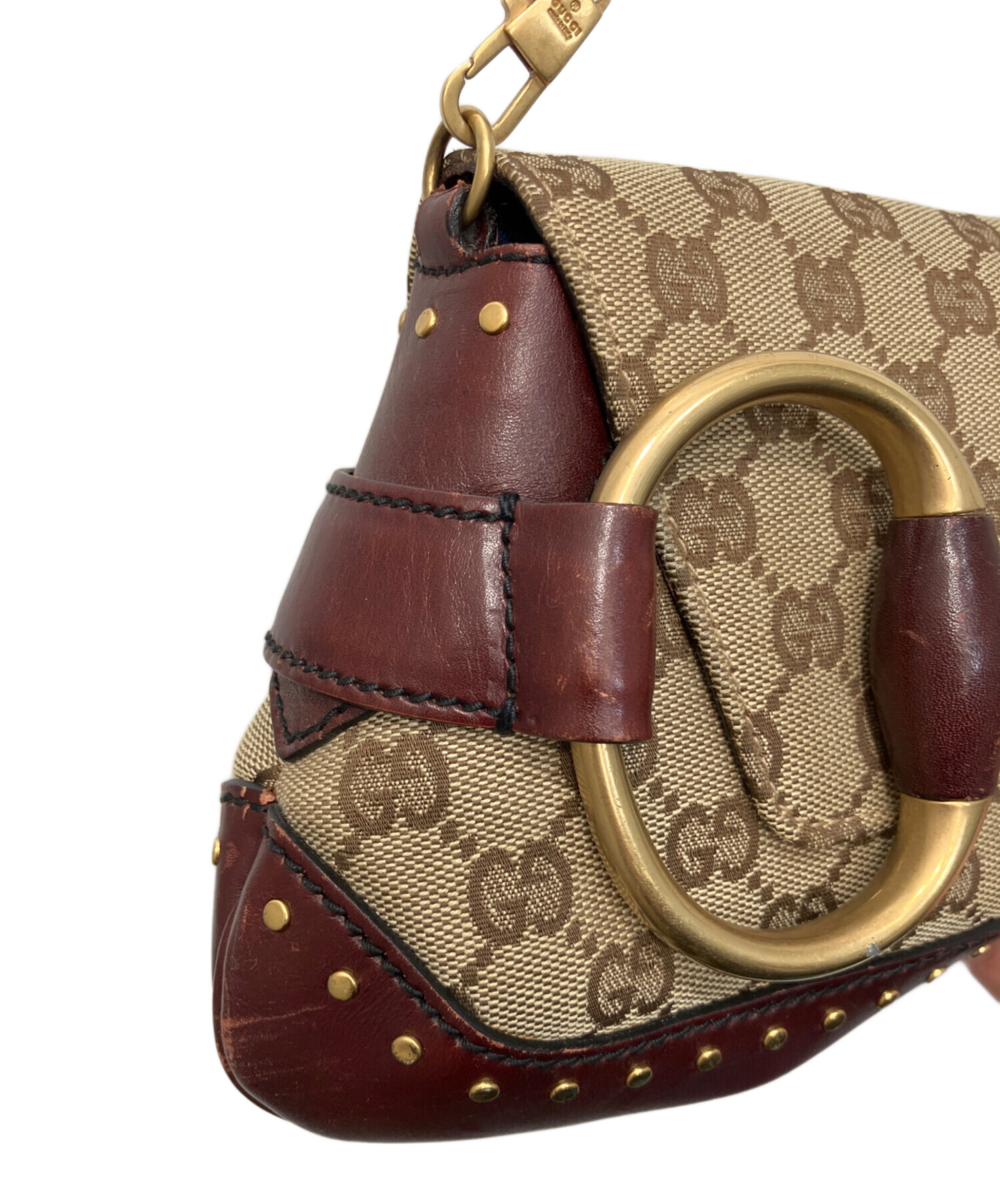 GUCCI GGキャンバス ホースビット チェーン ショルダーバッグ ベージュ 中古・古着通販】GUCCI (グッチ) ホースビットチェーンショルダー