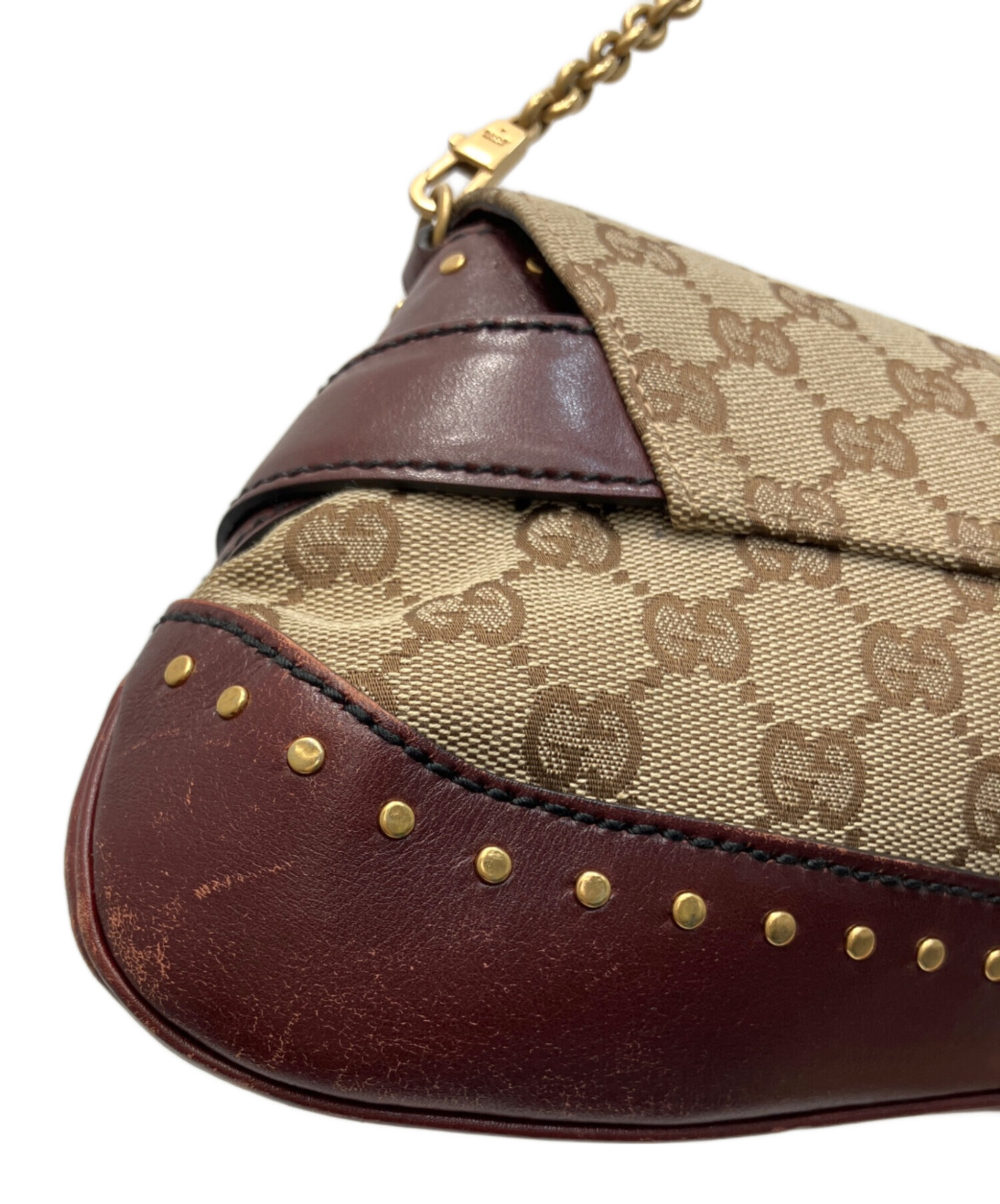 GUCCI GGキャンバス ホースビット チェーン ショルダーバッグ ベージュ 中古・古着通販】GUCCI (グッチ) ホースビットチェーンショルダー