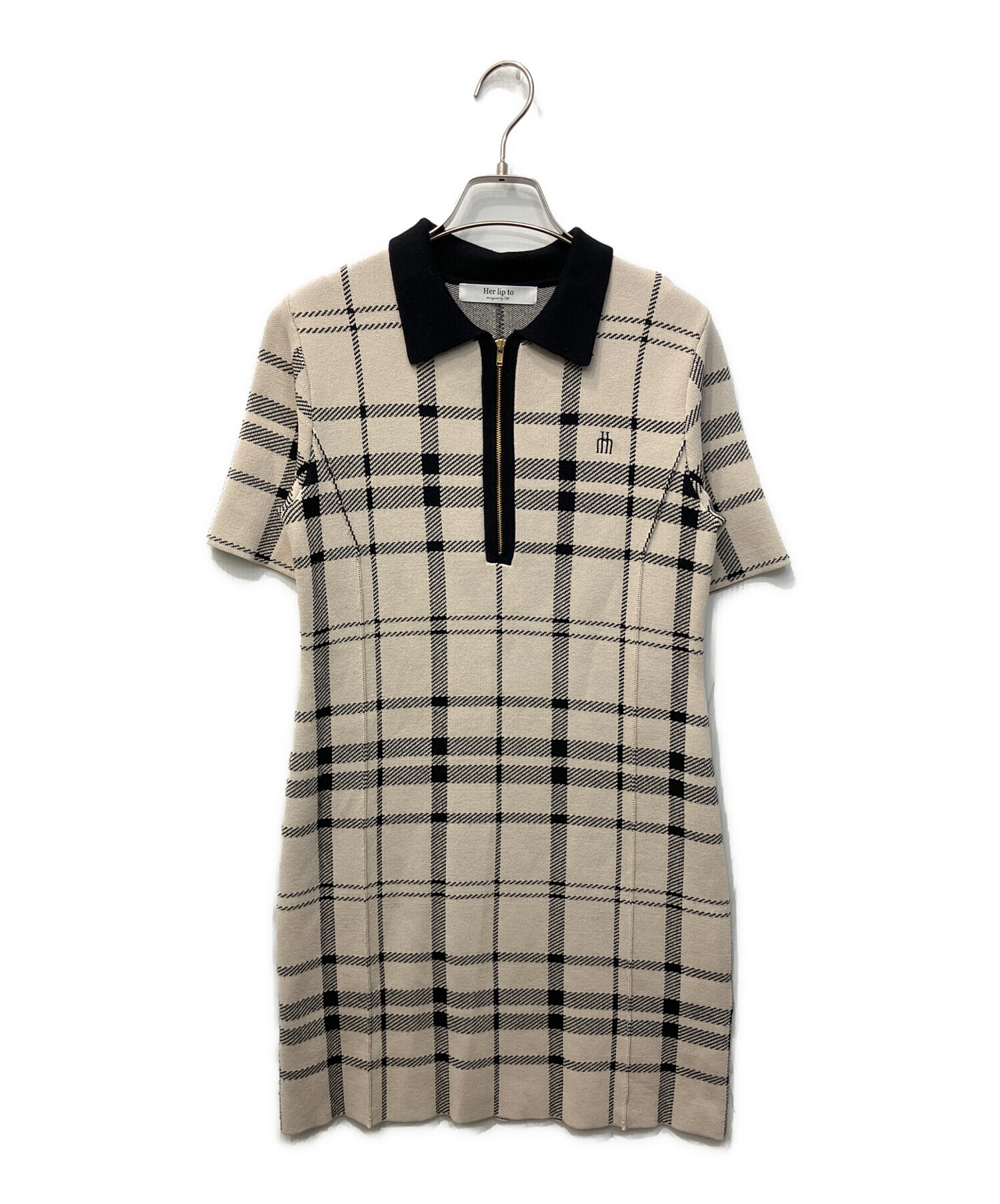 【タグ付】herlipto Trois Logo Knit Mini Dress 中古・古着通販】Her lip to (ハーリップトゥ) Trois Logo Knit Mini