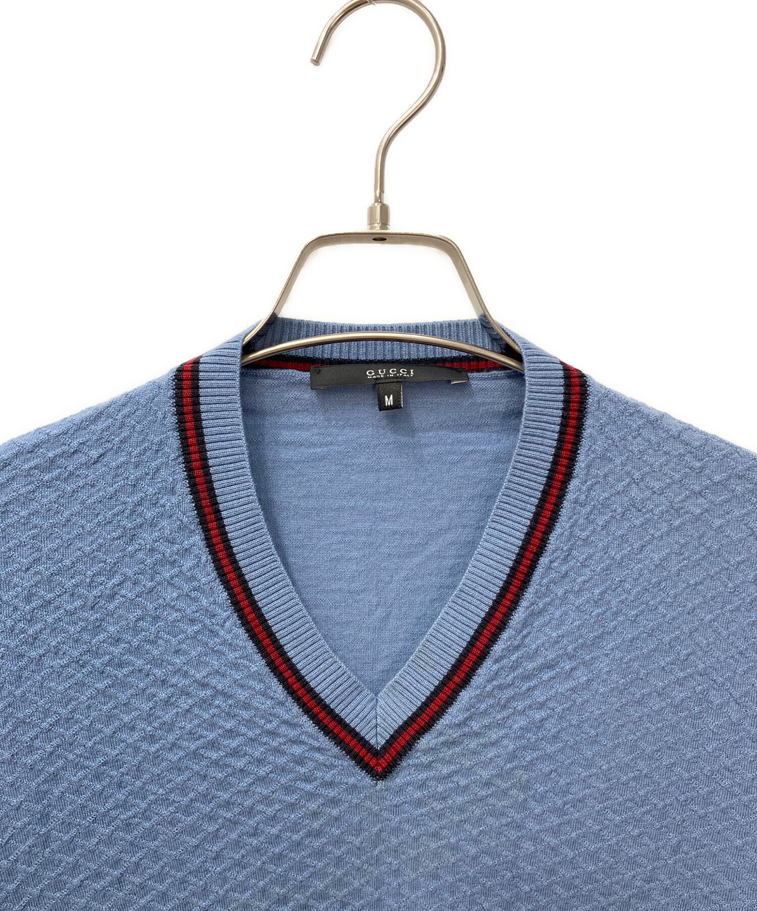 中古・古着通販】GUCCI (グッチ) Vネックニット ブルー サイズ:M