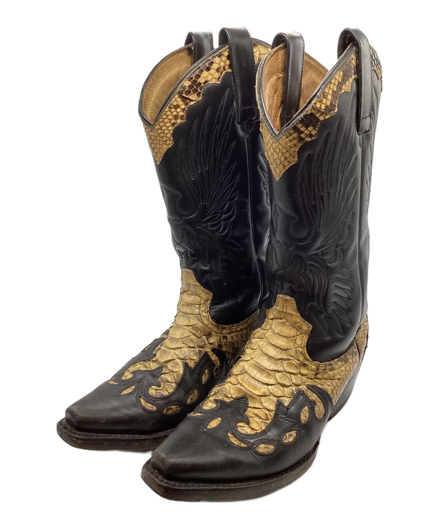 ADAMS BOOTS ウエスタンブーツ パイソン型押し ブラック×ベージュ 中古・古着通販】ADAM'S BOOT (アダムスブーツ) ウェスタンブーツ