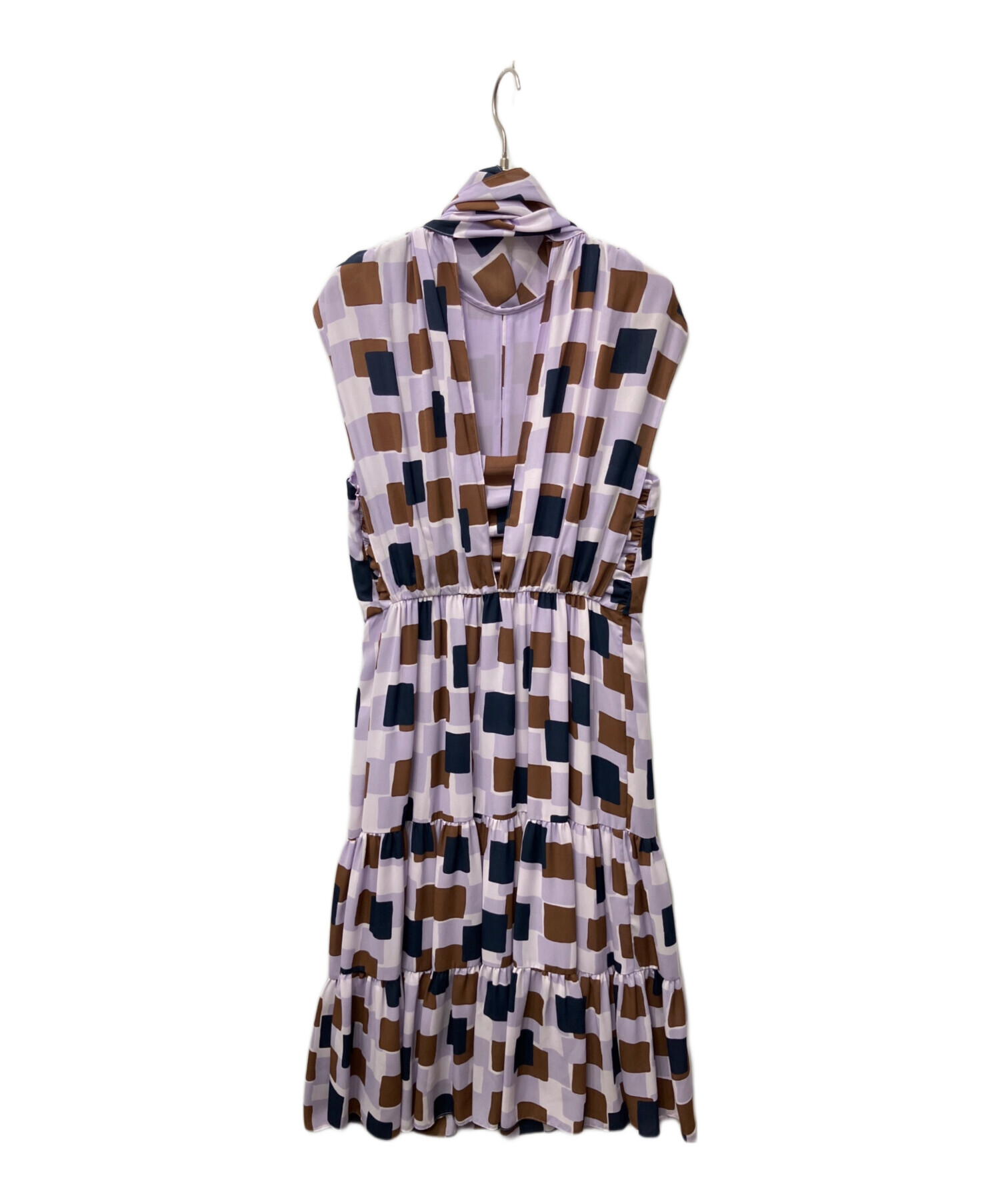【美品】kate spade ノースリーブドレス プリーツ ラメ パープル M級 中古・古着通販】Kate Spade (ケイトスペード) ノースリーブティアード