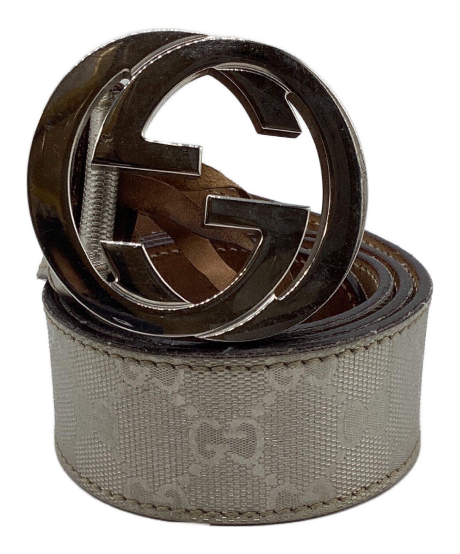 ♥GUCCI GGバックル ベルト ブラウン 保存袋付き（バックル含約80cm） 中古・古着通販】GUCCI (グッチ) GGロゴバックルベルト｜ブランド
