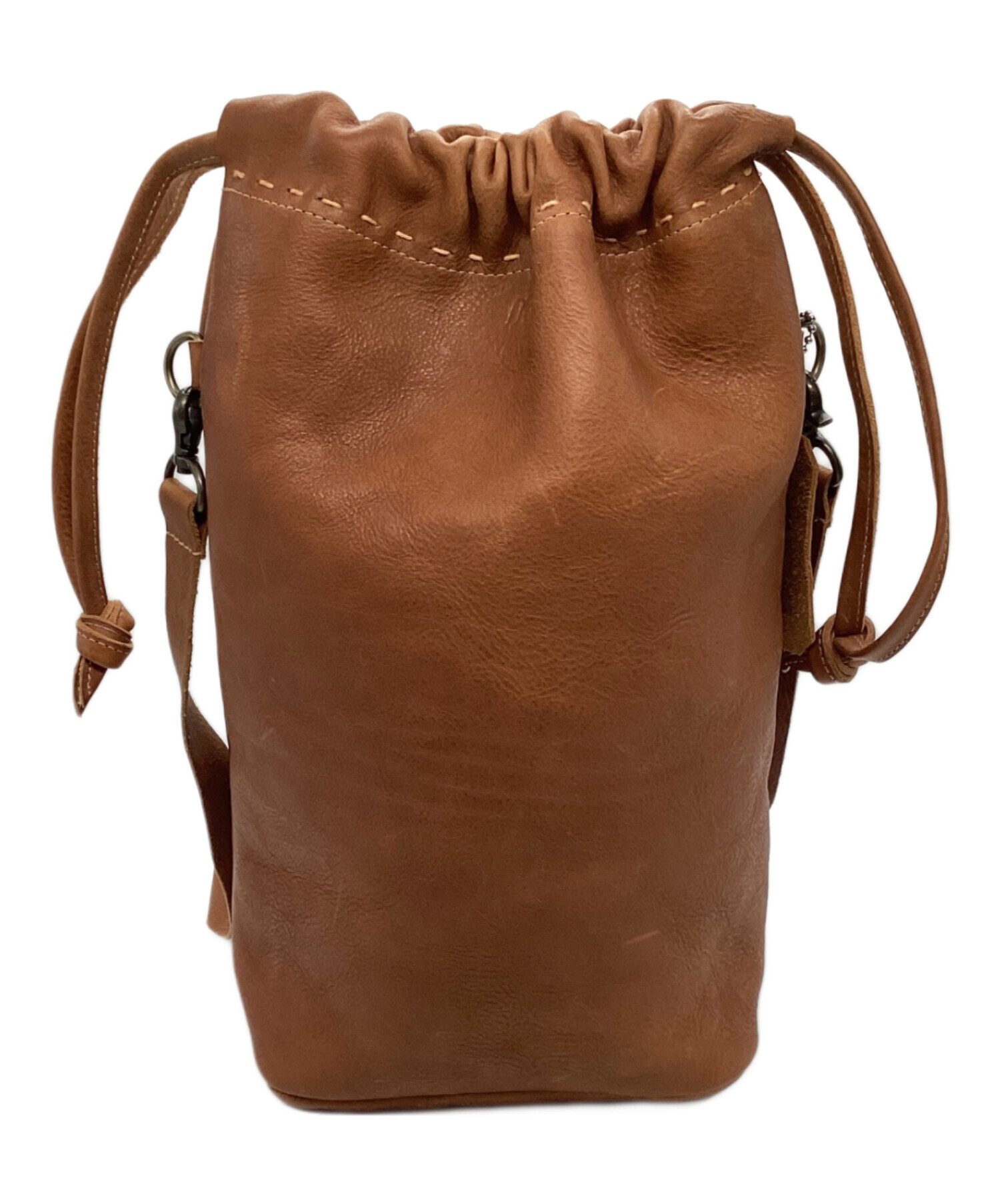 中古・古着通販】mitto (ミット) レザー巾着ショルダーバッグ ブラウン 
