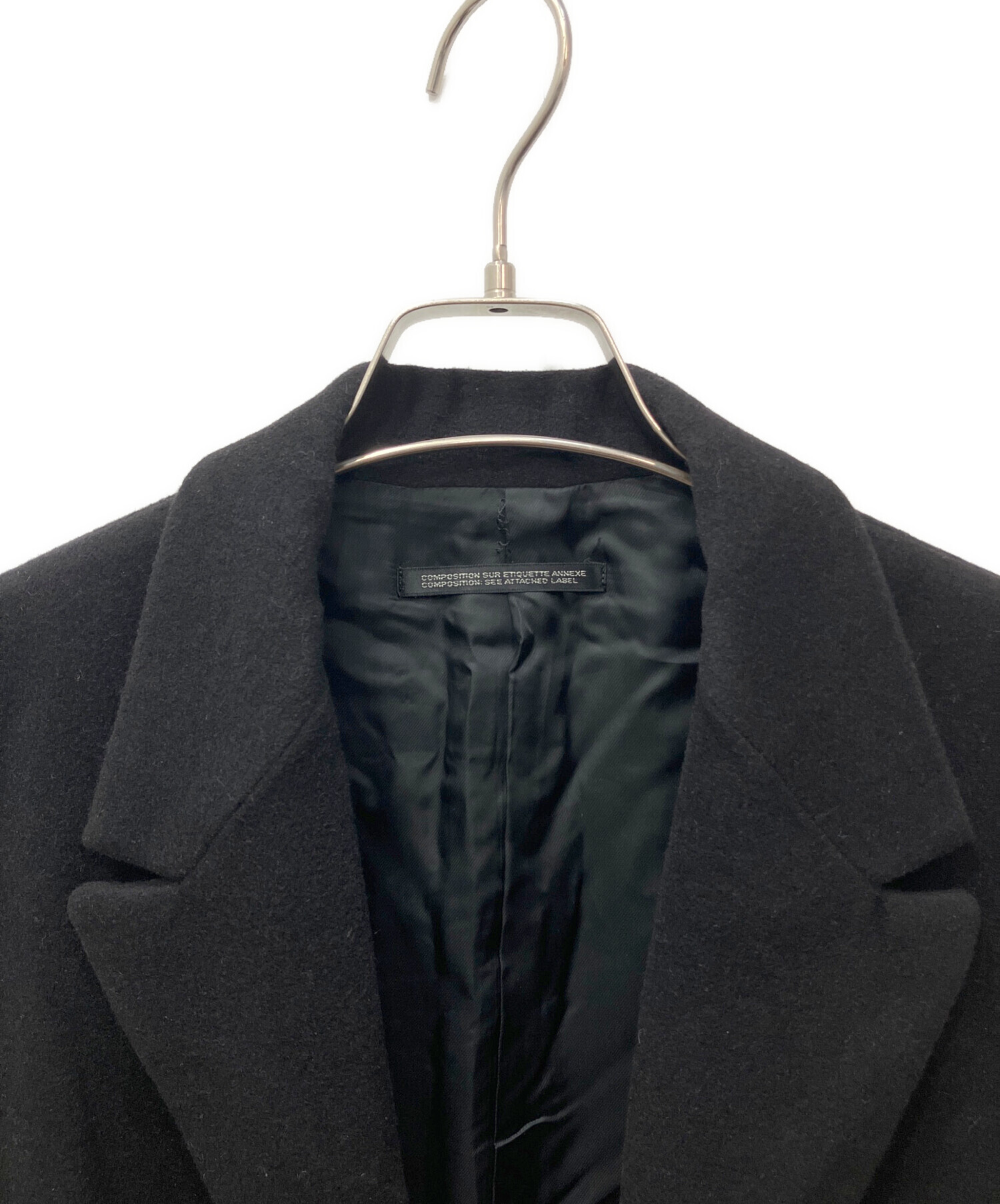 Y's ワイズ　wool ルーウール　比翼　チェスターコート　ブラック　3 中古・古着通販】Y's (ワイズ) ウールチェスターコート ブラック